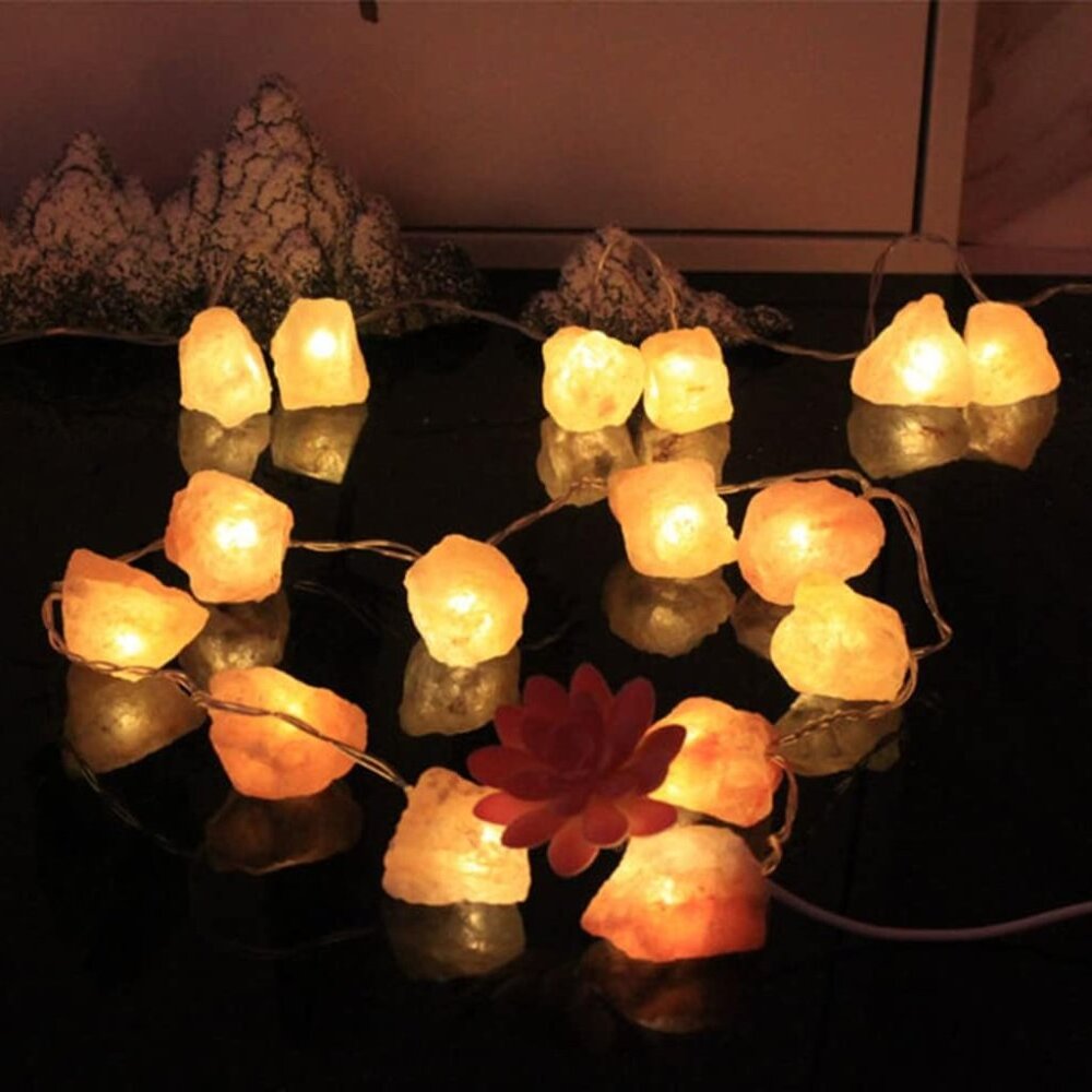 20PC Himalayan Salt Rock String Lights Natural Hand Carved Crystal LED Fairy
